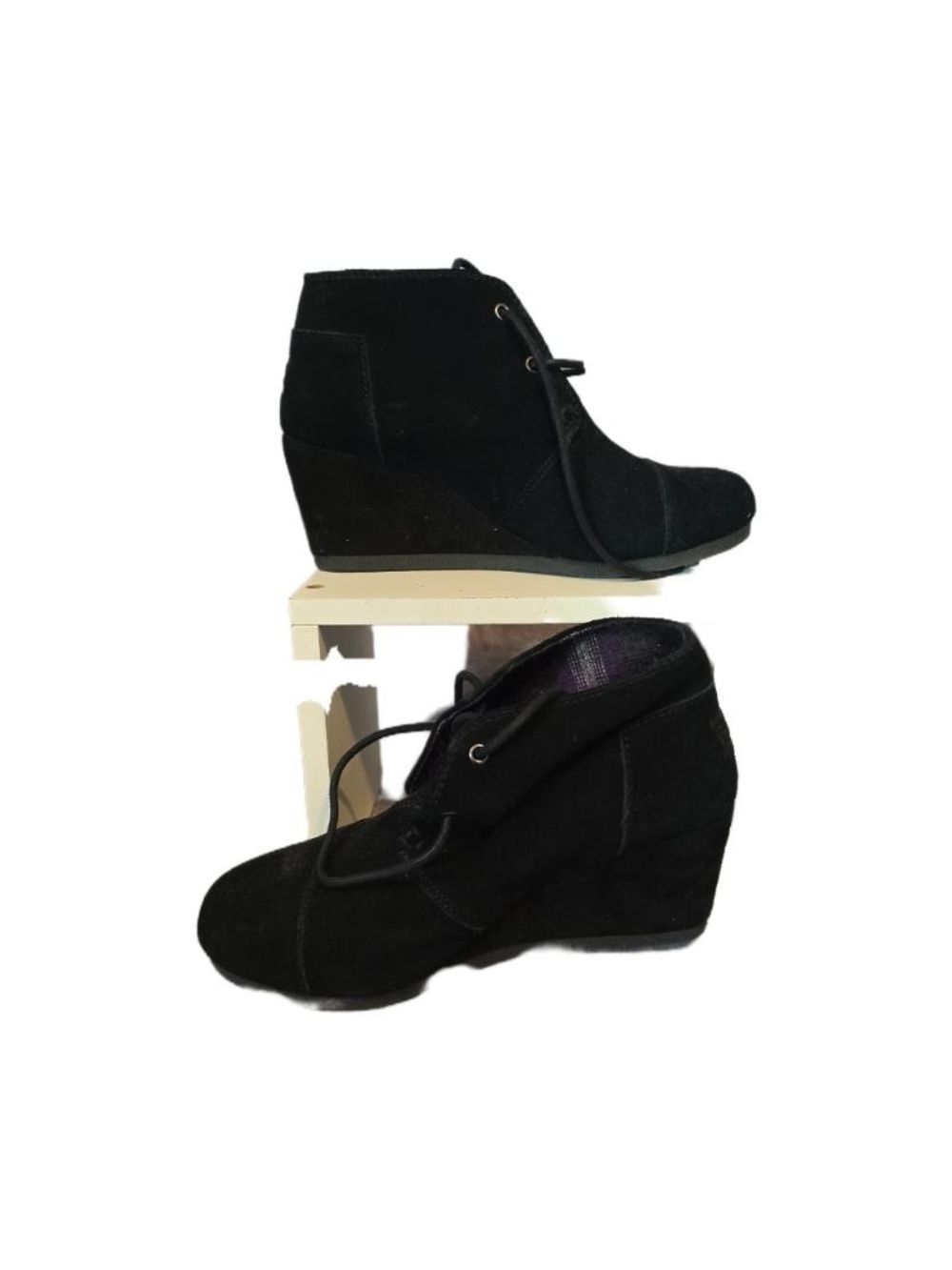 Bob's Black Suede Wedge Ankle Boots - Women's Lace-Up Booties Size 6